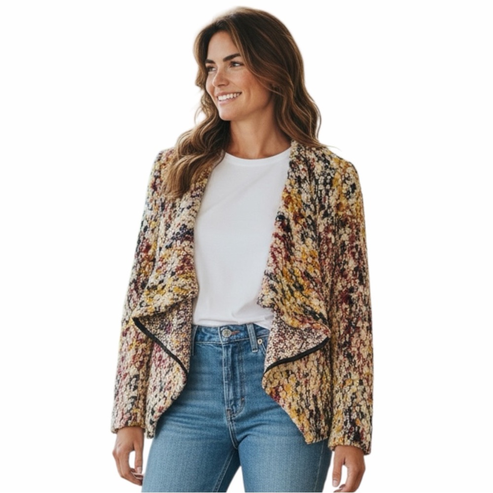 ba&sh Ilda Multi-Color Chunky Knit Open Front Waterfall Jacket Blazer - Size 10